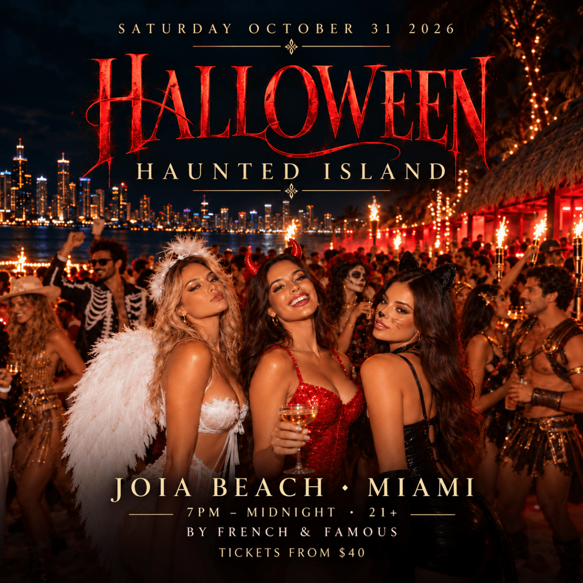 Halloween Haunted Island at Joia Beach 2026 by French & Famous — event flyer